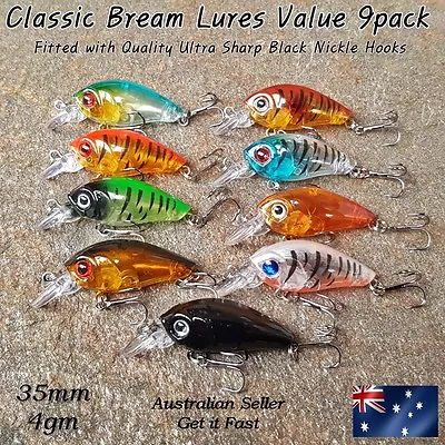 9 Mini Hardbody Crankbaits Shallow Diving Fishing Lures Bream Bass 35mm 3.5cm 4g • $10.95