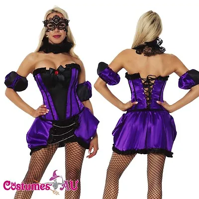 Ladies BURLESQUE SALOON GIRL Purple Corset Can Can Disco Fancy Dress Costume • £13.63