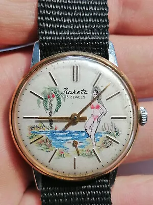 Vintage USSR  Watch Raketa 2306 Hand Painted Girl By The Sea Old And Very Nice! • £81.07