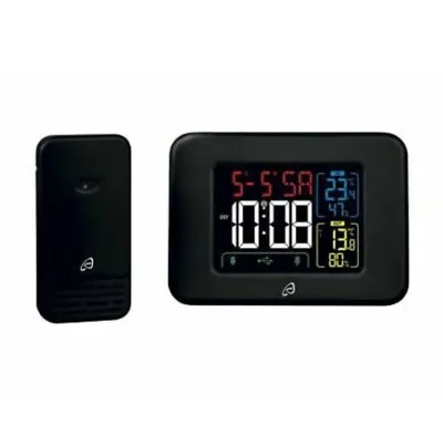 £24.99 • Buy Weather Station Colour Display Thermometer Barometer Alarm Clock 2 USB/ Black.
