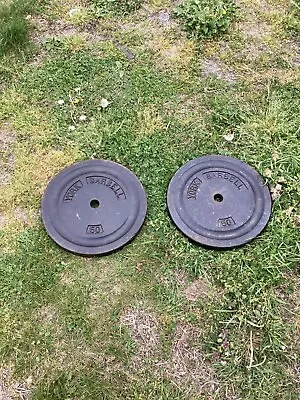 Pair Of York Barbell 50 Lb Standard Size Weight Plates Vintage RARE 100lbs Total • $300