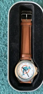 MIAMI DOLPHINS MEN’S WRIST WATCH W/LEATHER BAND NEW IN BOX • $59.99