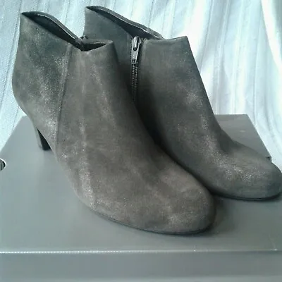 Gabor Booties Gray Suede Leather Sparkle Ankle Side Zip Heel Round Toe • $40