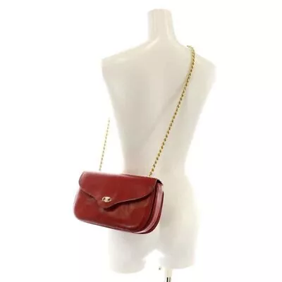 Vintage Celine Chain Shoulder Bag Purse Red Leather Gold HW *Rank B* • $366.99