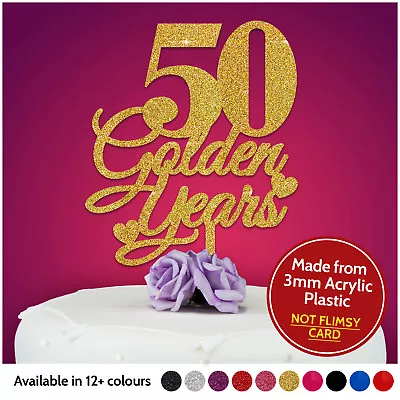 50th Golden PERSONALISED Anniversary Cake Topper Wedding Cake Topper Decoration • £7.99