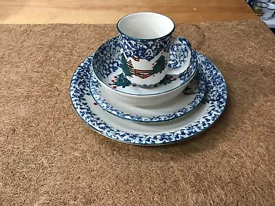 (4 Pc. Serving For 1) -Vintage Tienshan CABIN IN THE SNOW Folkcraft Dinnerware  • $17.99