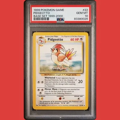 Pidgeotto 22/102 Pokemon Base Set 1999-2000 UK 4th Print Card PSA 10 GEM MINT • $149.99