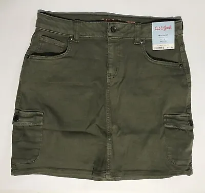 Cat & Jack Cargo Midi Jean Skirt -Olive Green-Stretch- Girl Size XXL (18)  NEW • $8.99