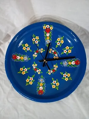 £32 • Buy Blue Roses And Castles Hand Painted Upcycled Enamel Wall Clock Barge Ware#01