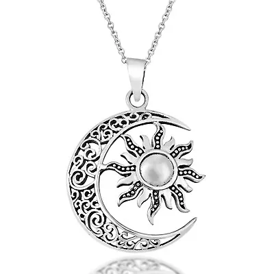 Celtic Crescent Moon And Sun Eclipse Sterling Silver Necklace • $34.39