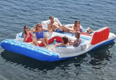 Paradise Island Inflatable Pool Float Raft 6 Person Lake Party Buiilt Iin Cooler • $299