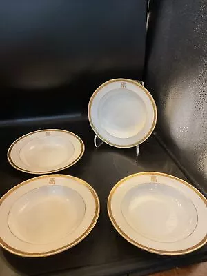 Minton China Gold G9816 Pattern Set Of 4 Soup Bowls 7 7/8 In EE Monogram • $60