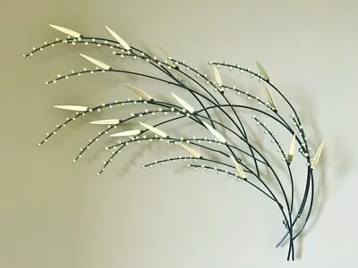 Vtg C JERE Brass Berries Leaves Branch Metal Wall Art Sculpture Pussy Willow MCM • $885