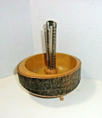 $49 • Buy Vintage Nut Cracker & 4 Picks Set W/ Wooden Log Wood Bark Rare 3 Legged Bowl