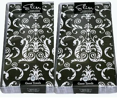£10.63 • Buy ELISE Guest Dinner Party Towel Napkins Fleur De Bees Regency Motif Black 2 Pack