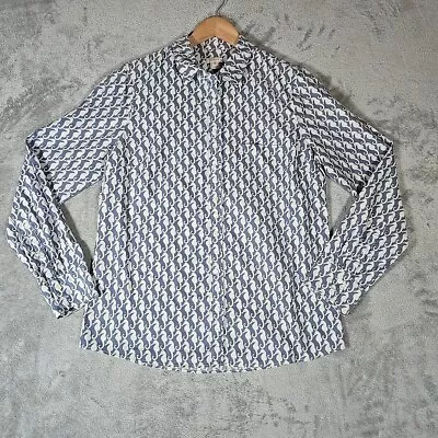 J.Crew Shirt Womens Medium Blue Seahorse All Over Print Button Up Long Sleeve • $18.99