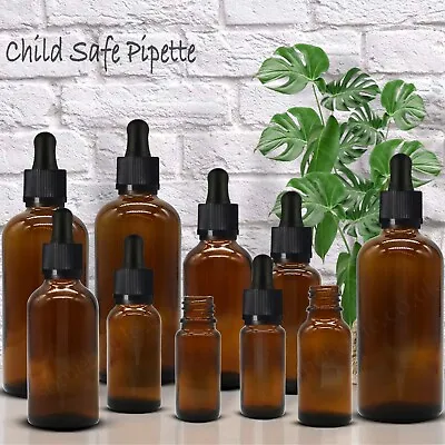 £2.19 • Buy AMBER Glass Dropper Bottle With Child Resistant Pipettes Oils Aromatherapy UK