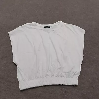 Zara Womens Size Large Short Sleeve White Crew Neck Cropped Tee Shirt Top • $18.88