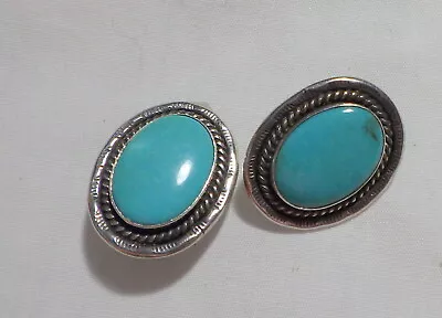 H. Platero Sterling Clip Earrings W Natural Bezel Set Turquoise  1  • $89