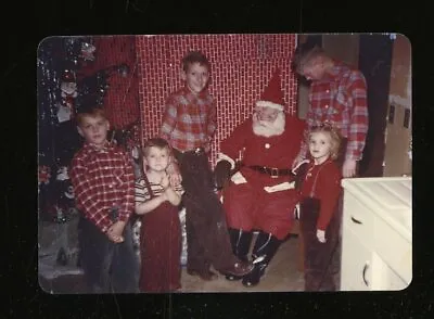 Vintage Christmas Photo SIBLINGS SURROUND LIFESIZE SANTA AT HOME 1952 • $3.96