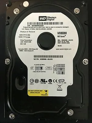 WD800BB Western Digital 80GB 7200RPM 2MB PATA IDE 3.5  Desktop Hard Disk Drive • £43.50