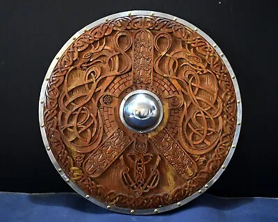 Medieval Hand Carved Wooden Viking Shield With Steel Umbo • $460.51