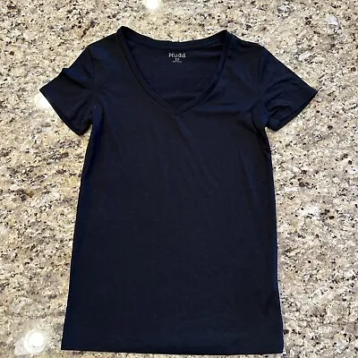 Mudd Juniors Shirt Womens V Neck Short Sleeve Black Basic T-shirt  Size XS CUTE • $11.99