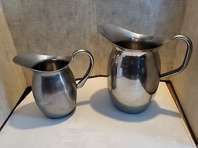 Vintage Vollrath Large Stainless Steel Ware Pitcher #8204 Plus Small Pitcher  • $69.99