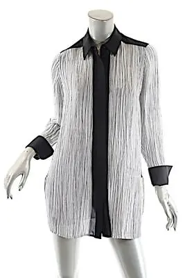 VINCE White Black 100% Silk Uneven Striped Hidden Placket Butt Down Shirt  Sz XS • $105
