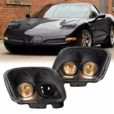 Pair Black Dual Projector Headlights Lamps LH+RH For 1997-04 Chevy Corvette C5 • $220.95