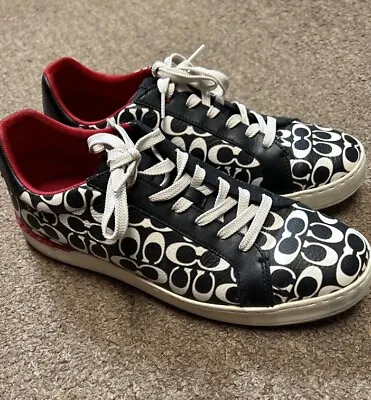 COACH Clip Low Top Sneaker Shoe C7033 Black/white/red • $49.99