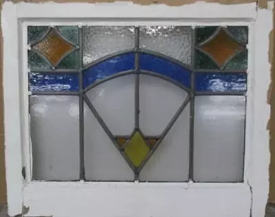 OLD ENGLISH LEADED STAINED GLASS WINDOW Cute Geometric 21.5  X 17.5  • $165