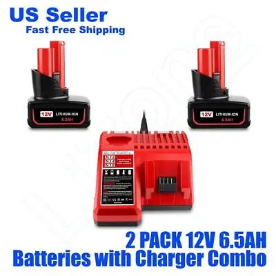 Lizone 2PC 6.5AH For Milwaukee 12V M12 6Ah Battery With Charger Combo 48-11-2460 • $66.99