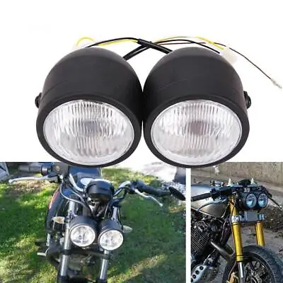 4.5  Black Twin Headlight Motorcycle Double Dual Lamp Street Fighter Universal • $34.73