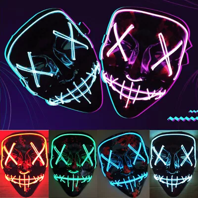 Halloween LED Glow Mask 4 Modes EL Wire Light Up The Purge Movie Costume Party • $24.14