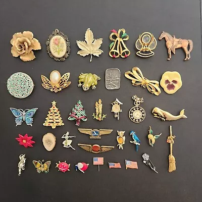 Vintage-Modern Brooch Pin Lot Glass Rhinestones Horse Whale Birds Xmas Tree J521 • $9.50