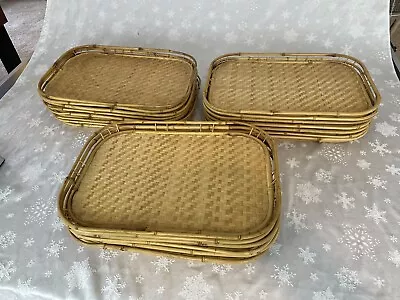 Vintage MCM Bamboo Woven Rattan Wicker Serving Trays Tiki Bar 19 X 13 20 Avail • $7