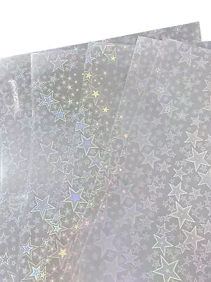 Self Adhesive Sparkle Stars Holographic Vinyl Overlay Cold Laminate Sheet • £12.05