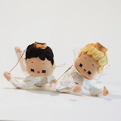 2 Vintage Hanging Cloth Angels Yarn Hair Halo Gold Star Wand 13  Japan Christmas • $30