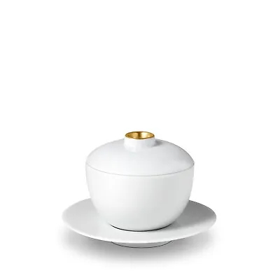 L'OBJET Zen Tea Cup With Lid And Saucer Porcelain 24K Gold Trim White - ZN257 • $62