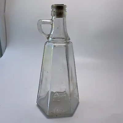 Log Cabin Syrup Bottle Clear Glass Jug Vintage  12oz Handle Spout 8” • $13.99