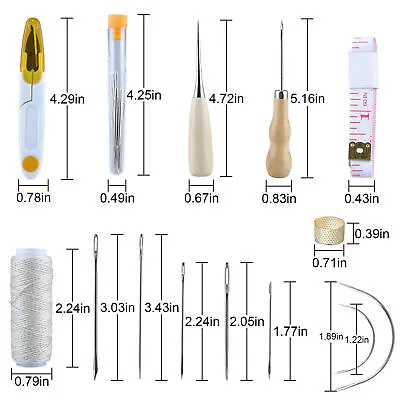 Leather Waxed Thread Stitching Needles Awl Hand Tools Kit For DIY Sewing Craft. • £10.59