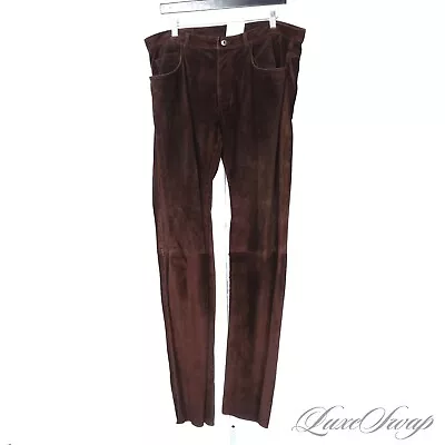 #1 MENSWEAR Miu Miu Made In Italy Brown Distressed Rough Leather Suede Jeans 52 • $92