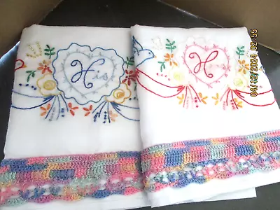 Thomaston  His & Hers  Hand Embroidered Pillow Cases. Nice! NWOT. • $8.07