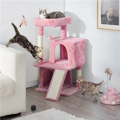 Multi-Level Cat Tree Cat Tower With Double Condos Hanging Ball Scratching Posts • £35.99