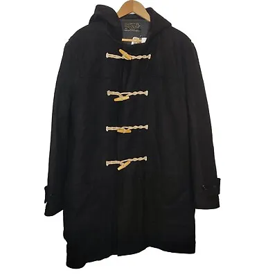 J. CREW Primaloft Insulated Men's Black Wool Blend Hooded Toggle Duffle Coat L • $134.95