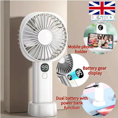 Portable Hand-held Fan Mini Desk Fan Cooler 3-Modes Cooling USB Rechargeable UK • £9.99