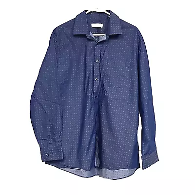 Michael Kors Dress Shirt Men 17.5 34/35 Blue Square Dotted Long Sleeve Button-Up • $22.92