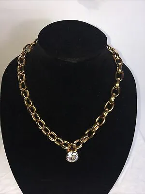 Michael Kors Rose Gold Tone  Chain Link Necklace  Large Crystal Stud Lock MK • $42.50