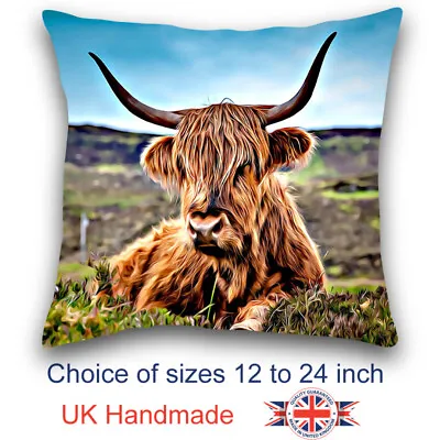Highland Cow Cushion Highland Cow Pillow Animal Art Cushion • £9.99